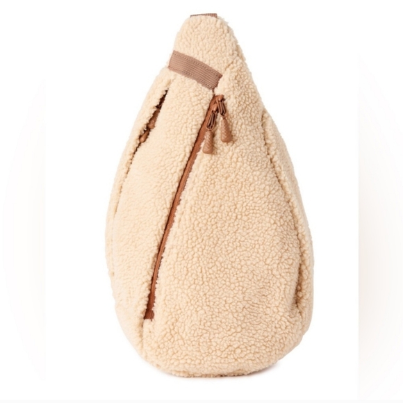 Faux Sherpa Hands Free Natural Zip Sling Bag - Picture 2 of 3